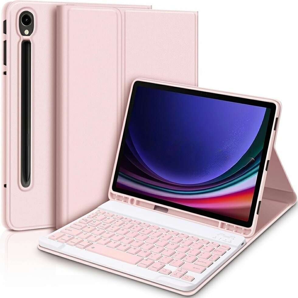 Чехол с клавиатурой для Samsung Galaxy Tab S10 Lite / S10 FE / S9 FE, Leather Pen Slot, розовое розовое золото